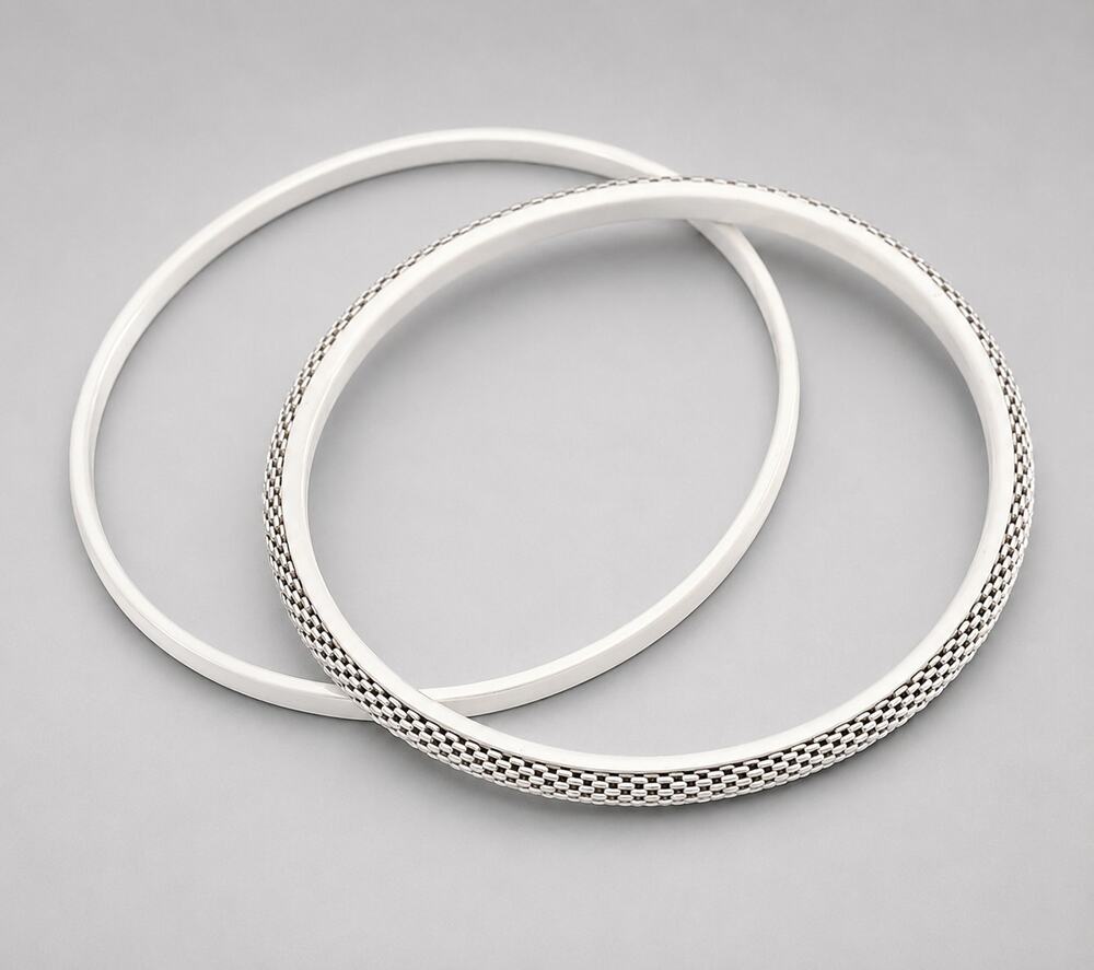 2 Vintage 1960s Two MOD White Spacer Bracelet Bangles, Metal & Enamel bn-2